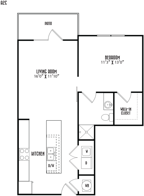 the floor plan of a bedroom apartment with a bedroom and a living room