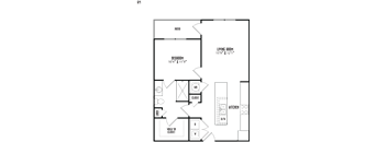 the floor plan of a bedroom apartment with a bedroom and a living room