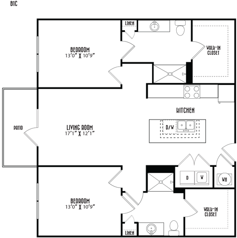 the floor plan of a bedroom apartment with a living room and a dining room