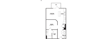 the floor plan of a bedroom apartment with a bathroom and a living room