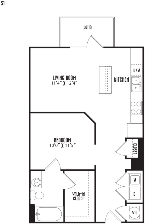 the floor plan of a bedroom apartment with a bathroom and a living room