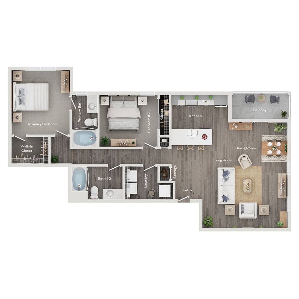 A floor plan of a house showing a living room, dining room, kitchen, and multiple bathrooms.