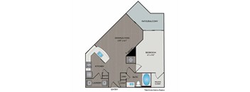 A diagram of a house layout with a kitchen, pantry, bath, and bedroom.