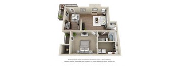 a 3d floor plan of a house with a bedroom and a balcony