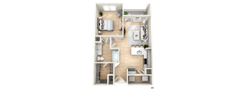 a floor plan of a bedroom with a bathroom and a living room