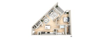 a 3d floor plan of a home with a bedroom and a living room