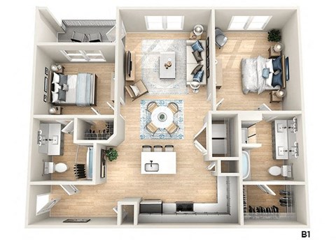 a 3d drawing of a floor plan of a house