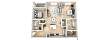 a 3d drawing of a floor plan of a house
