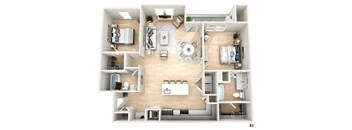 a 3d drawing of a floor plan of a house