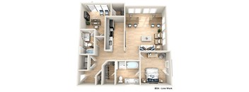 a 3d drawing of a room with a bedroom and a living room