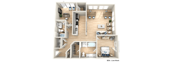 a 3d drawing of a room with a bedroom and a living room