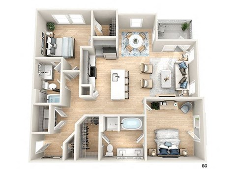 a 3d drawing of a floor plan of a house