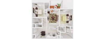 a 3d rendering of a living room and dining room floor plan