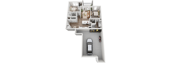 a 3d rendering of a car in the floor of a house