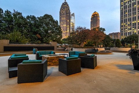 Arts Center fire pit and lounge.