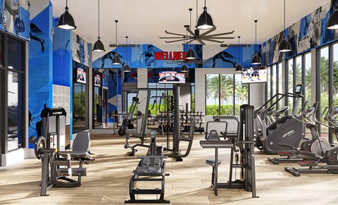 an image of a fitness room with cardio equipment and a treadmill at Altis Santa Barbara, Florida