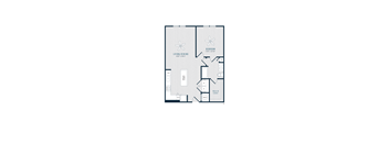 A floor plan of a two-bedroom apartment with a living/dining room and a walk-in closet.
