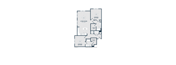 A black and white floor plan of a house with two bedrooms and a living/dining area.