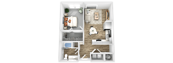 a 3d rendering of a bedroom with a wood floor