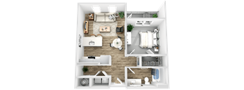 a 3d rendering of a floor plan with a bedroom and a bathroom