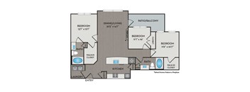 A floor plan of a house with a laundry area and a kitchen.