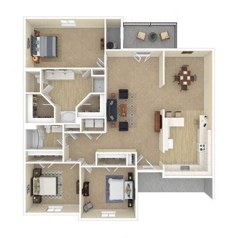 a furnished apartment with a bedroom and living room