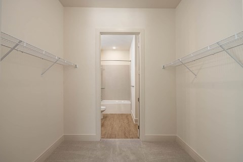 a closet with two closets and a door to a bathroom