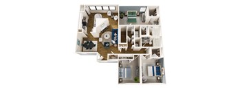 A series of four images showing the layout of a small apartment.