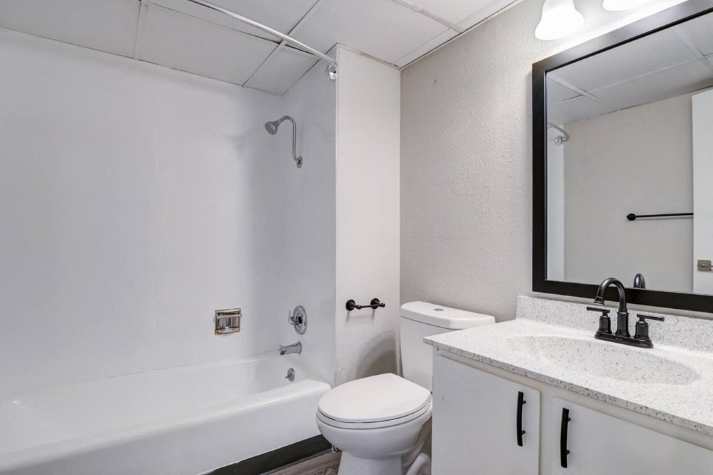 a bathroom with a sink toilet and a bath tub