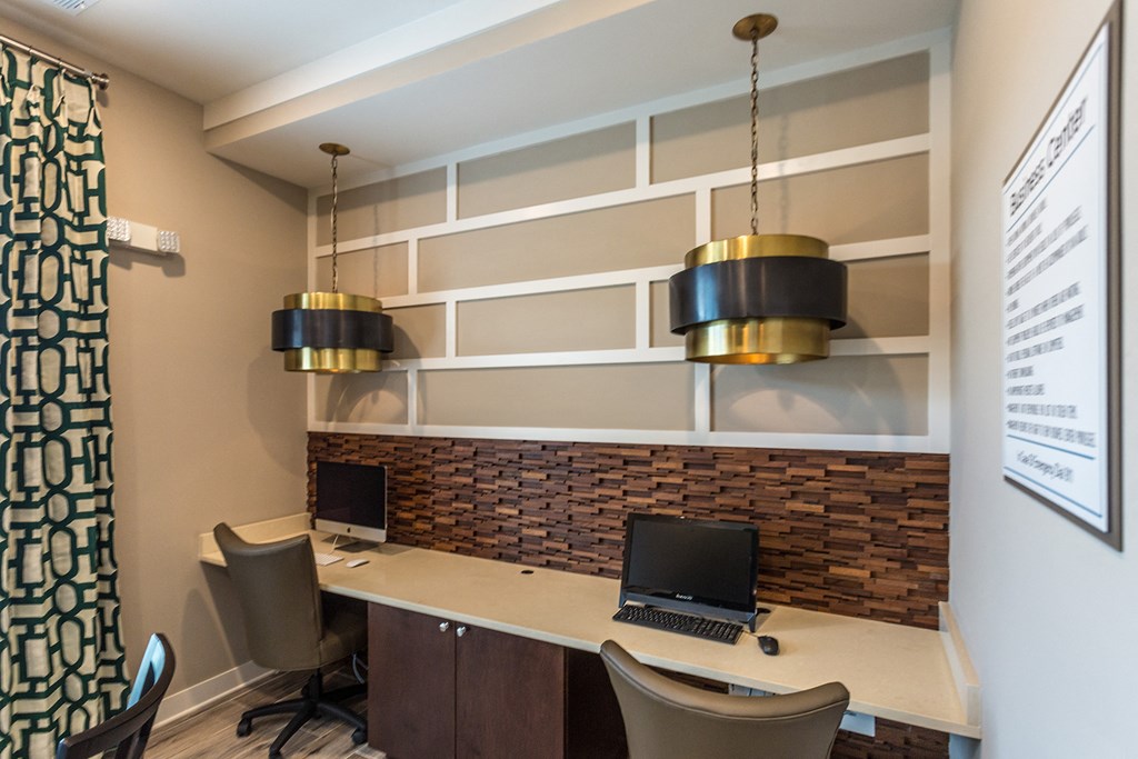 a home office with a desk and a computer