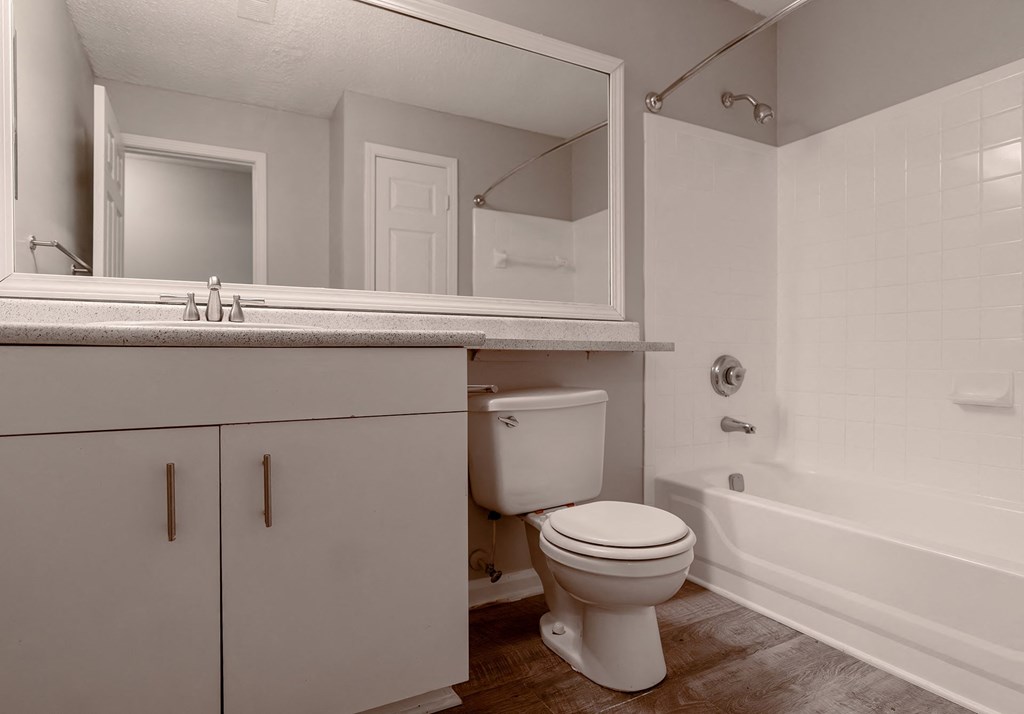 a bathroom with a toilet and a tub and a sink
