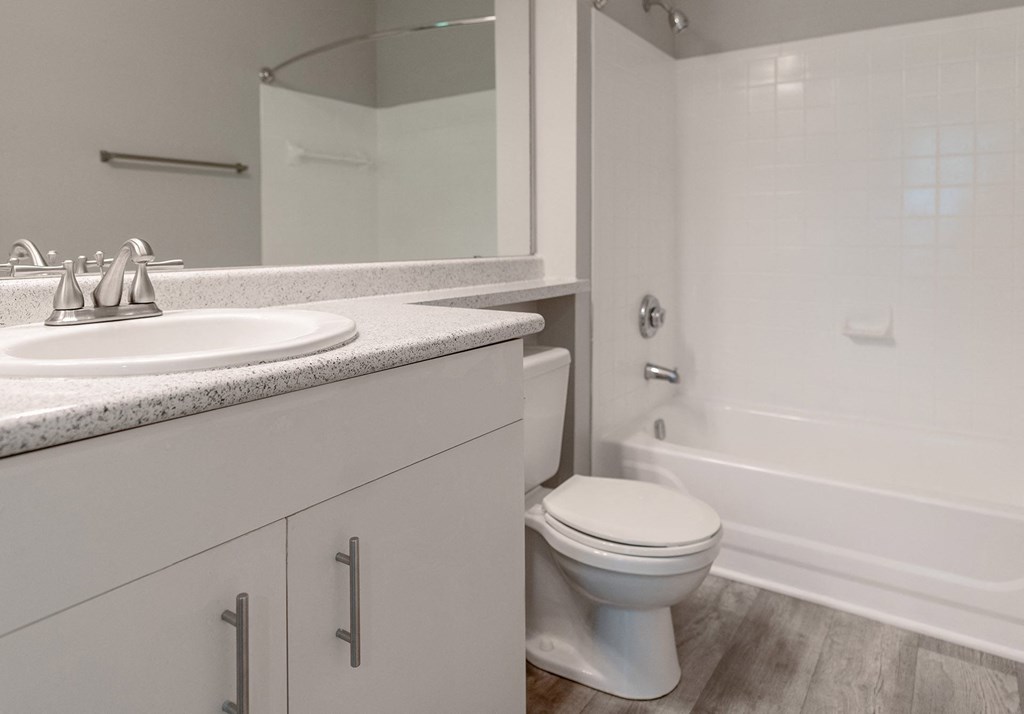 the preserve at ballantyne commons apartment bathroom with sink toilet and shower