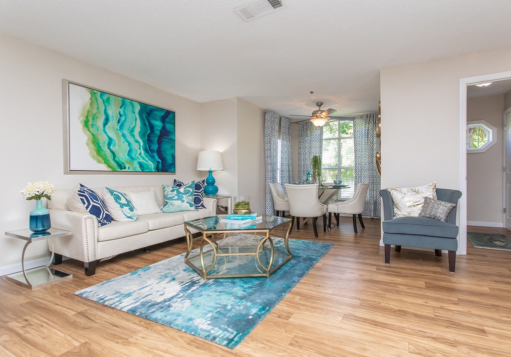 a living room with a couch and a table
