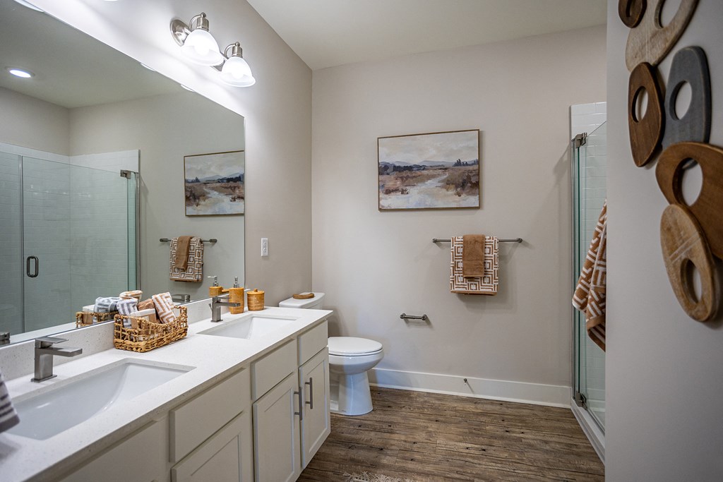 a bathroom with a sink and a toilet and a shower