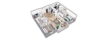 3d floor plan of a house with bedrooms and a living room