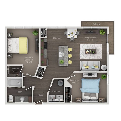 A floor plan of a home layout with a living room, kitchen, and three bedrooms.