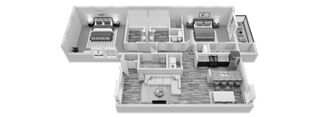 A detailed 3D floor plan of a house showing all rooms and their furnishings.
