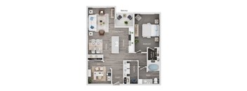 A floor plan of a home showing a living room, dining room, kitchen, and bedrooms.