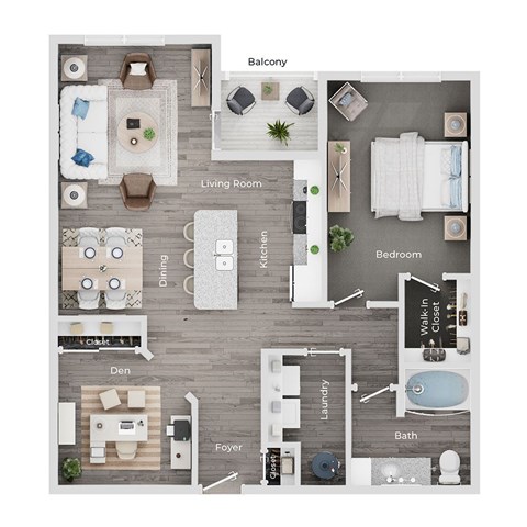 A floor plan of a home showing a living room, dining room, kitchen, and bedrooms.