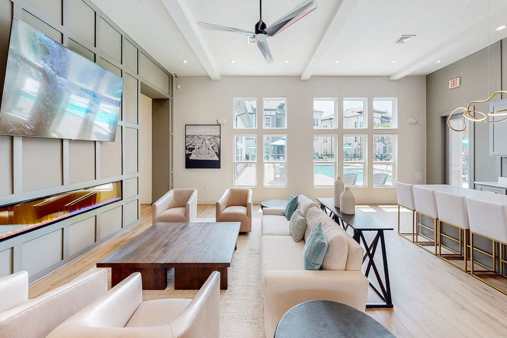 a living room with couches and a table