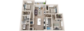 a 3d rendering of a floor plan with a bedroom and living room