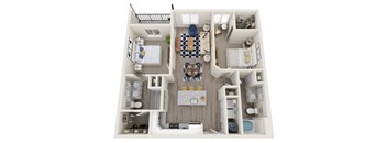 a 2 bedroom floor plan of a house with a bathroom and a living room