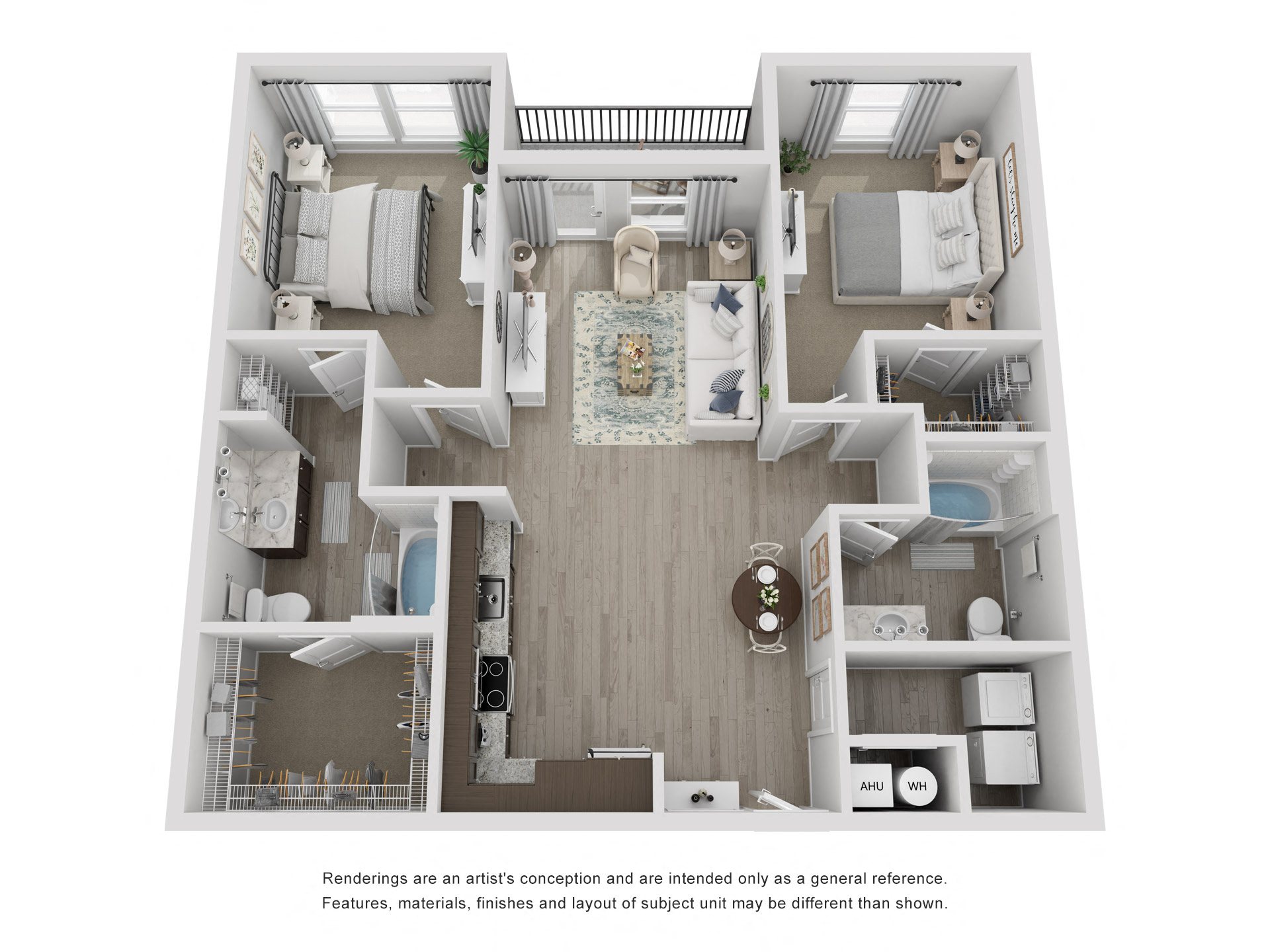 A floor plan of a house with a living room, kitchen, and two bedrooms.