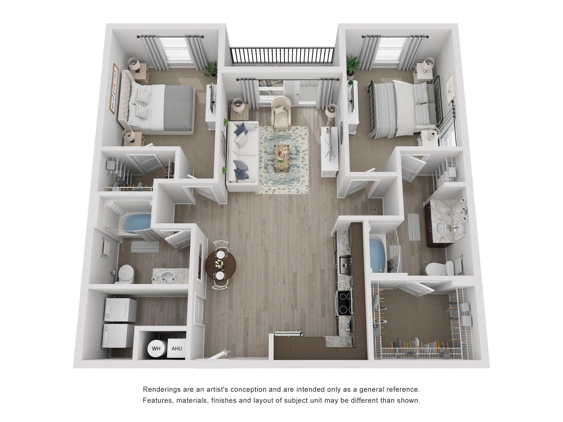 A floor plan of a house with a living room, kitchen, and two bedrooms.