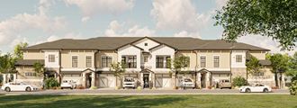 a rendering of a large home with cars parked in front of it