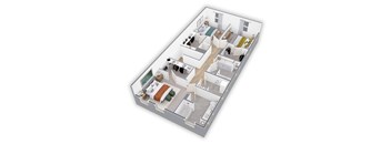 a 3d floor plan with a bedroom and a living room