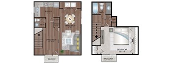 a floor plan of a two bedroom apartment with a bathroom and a balcony