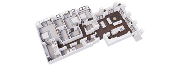 A 3D floor plan of a house with multiple rooms.
