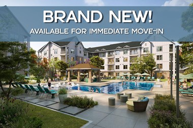 an image of an apartment complex with a pool and gazebo
