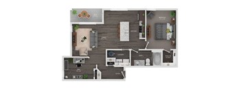 A floor plan of a house with a living room, kitchen, and bathroom.
